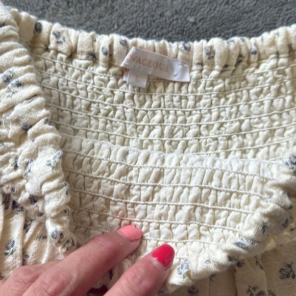 Floral Off-Shoulder Top and Skirt Set - OLIVACEOUS (CREAM SET) - Size Medium - Picture 5 of 6